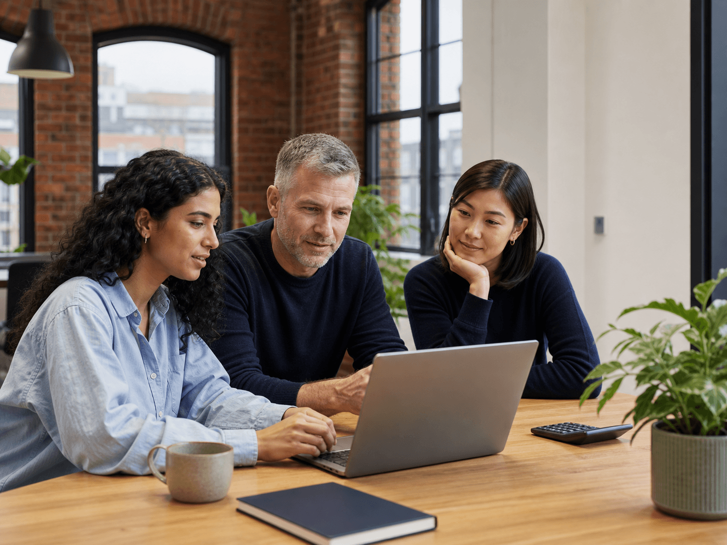 An accountancy team reviewing information together in a Manchester office